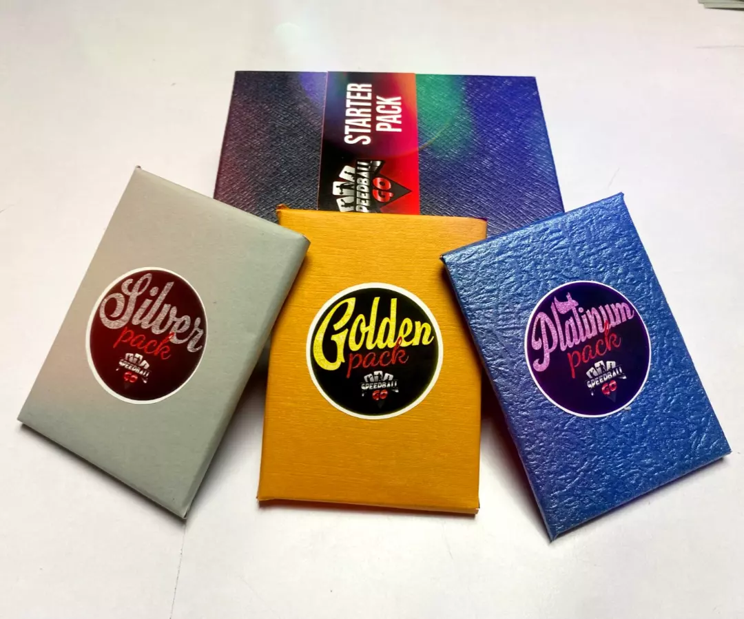 Starter, Silver, Golden, and Platinum physical Speedball GO packs